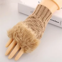 2pairspack wool blend faux rabbit fur women fingerless gloves knitted croche warm winter mittens wholesale