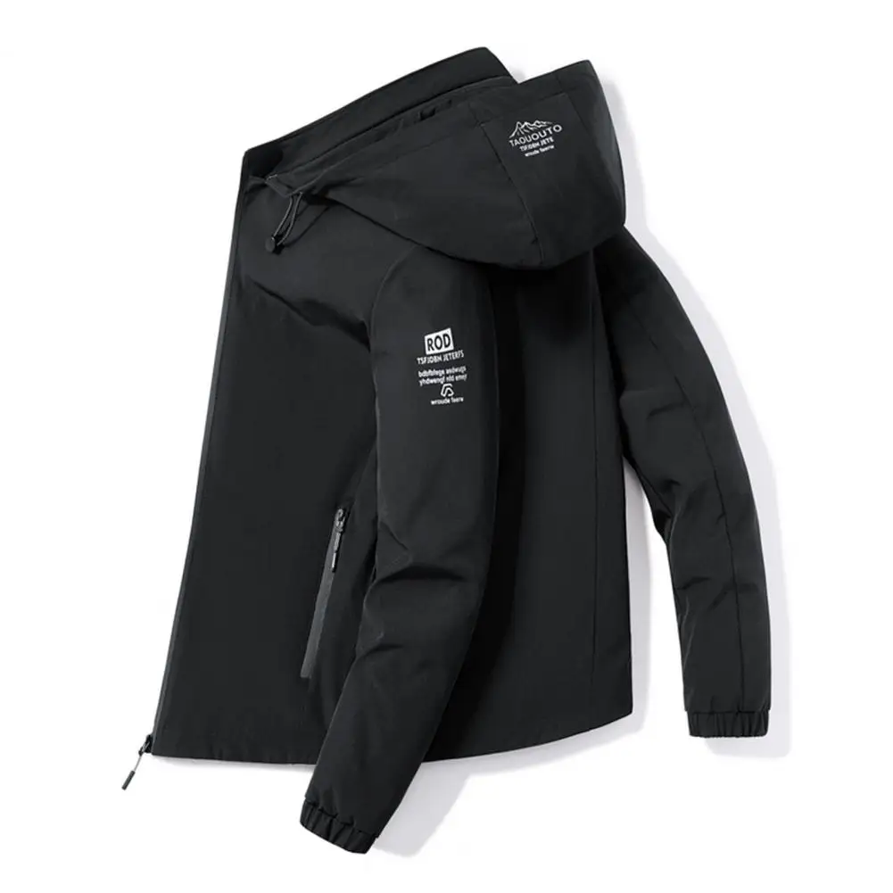 

Trendy Men Coat Letter Spring Autumn Men Jacket Zipper Removable Hood Outerwear