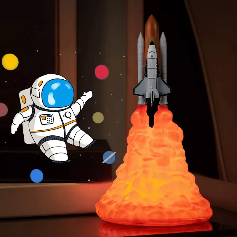 Novelty Lights 3D Print Space Shuttle Rocket Lamp USB Rechargeable Night Light DIY LED Novelty Lamp For Home Decoration