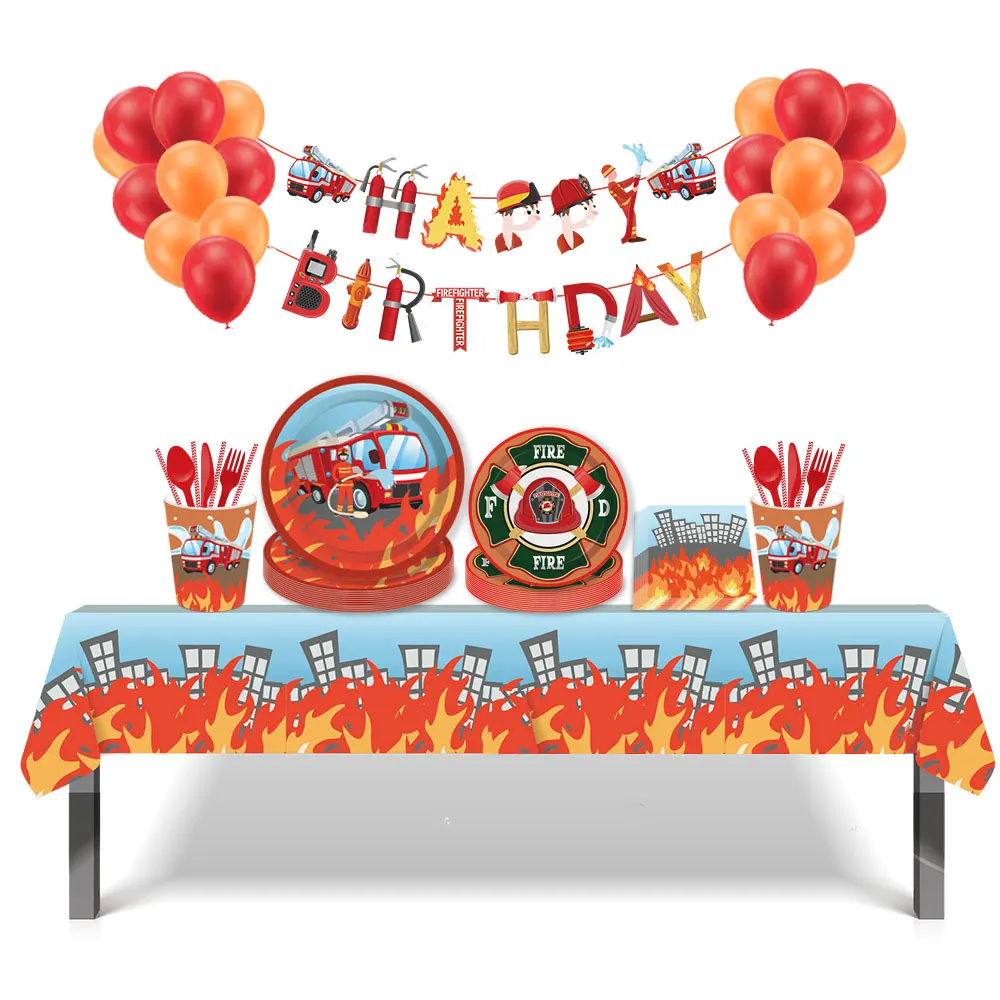 

Fireman Theme Birthday Party Decor Fireman disposable Tableware Cup Plate Fire Truck Baby Shower Kids Boys Birthday Party Suppli