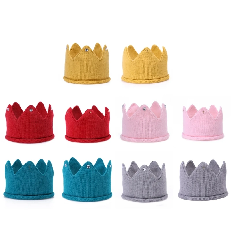 

Baby Crown Hat Knitting Party Hat Cute Crown Beanie Hat Girl Boy Unisex Headgear BX0D