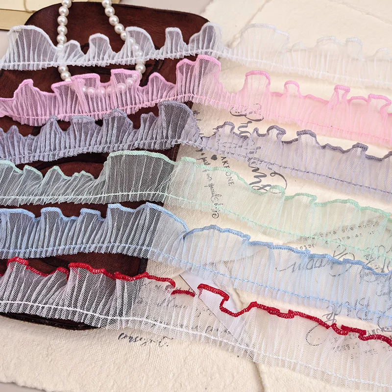 Морщинистая плиссированная кружевная ткань вышитая лента с бахромой воротник