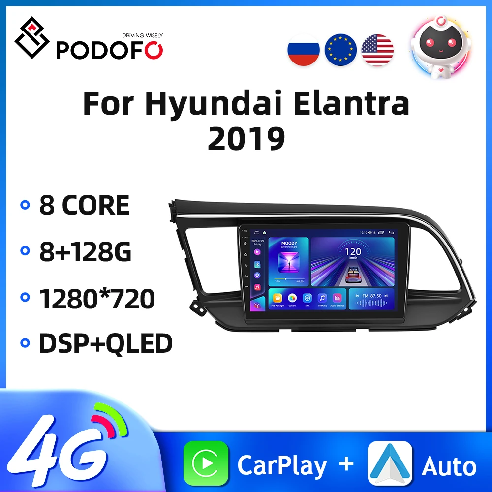 

Автомагнитола Podofo для Hyundai Elantra, мультимедийный видеоплеер 9 дюймов, 2DIN, Android, GPS-навигация, Wi-Fi