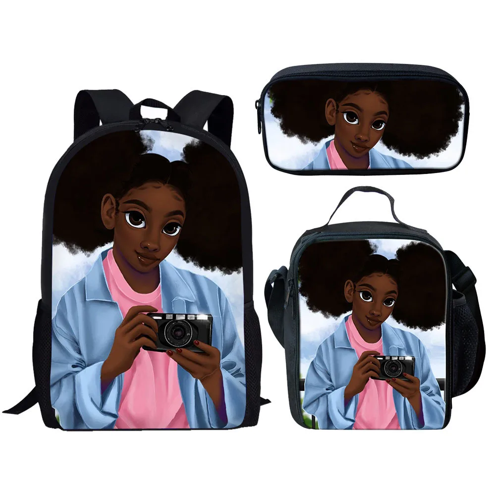 

Classic Funny Pretty African Girls 3D Printed 3pcs/Set pupil School Bags Laptop Daypack Backpack Lunch bag Pencil Case
