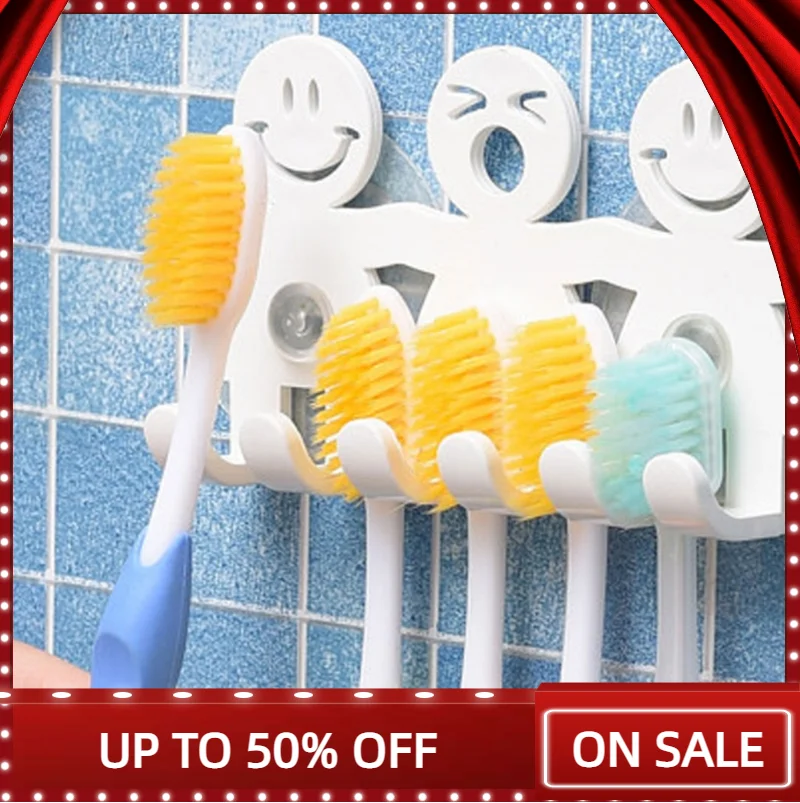 

Настенная подставка для зубных щеток монтажный всасывательный чашка 5 позиций Милая мультяшная улыбка Ванная комната комплекты 11.5x6.8 см/4,53x2...