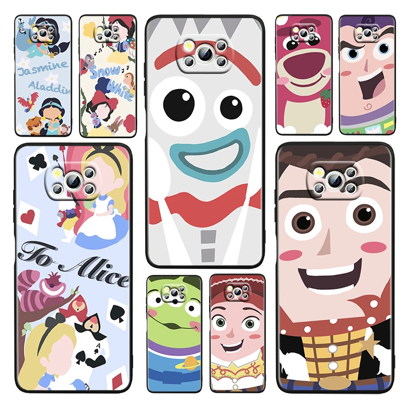 

Cute Anime Toy Story Disney Black Phone Case For Xiaomi Poco M4 X4 X3 F3 GT NFC M3 C3 M2 F2 F1 X2 Pro Soft TPU Silicone Fundas