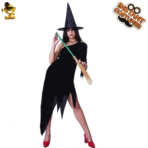 Witch Costume Halloween Women Sloping Shoulders Cosplay Black Fancy Dress Purim Role Playing Adult Clothes