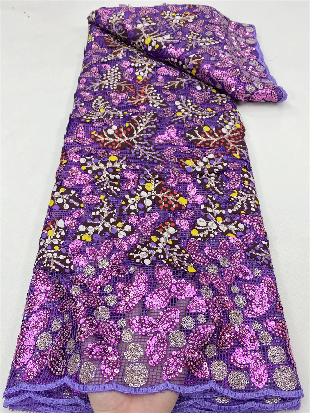 

NI.AI Sequins Lace Fabric 5 Yards African Nigerian Cord Lace Fabric 2022 High Quality For Wedding Party Diy Dress Sewing 4889B