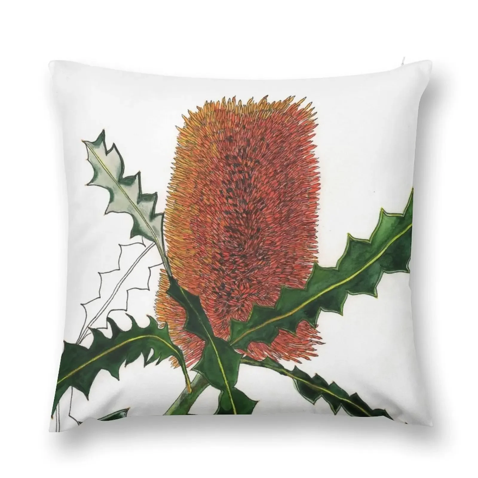 Банксия Цветок Австралийская флора оранжевый Декоративная подушка наволочка