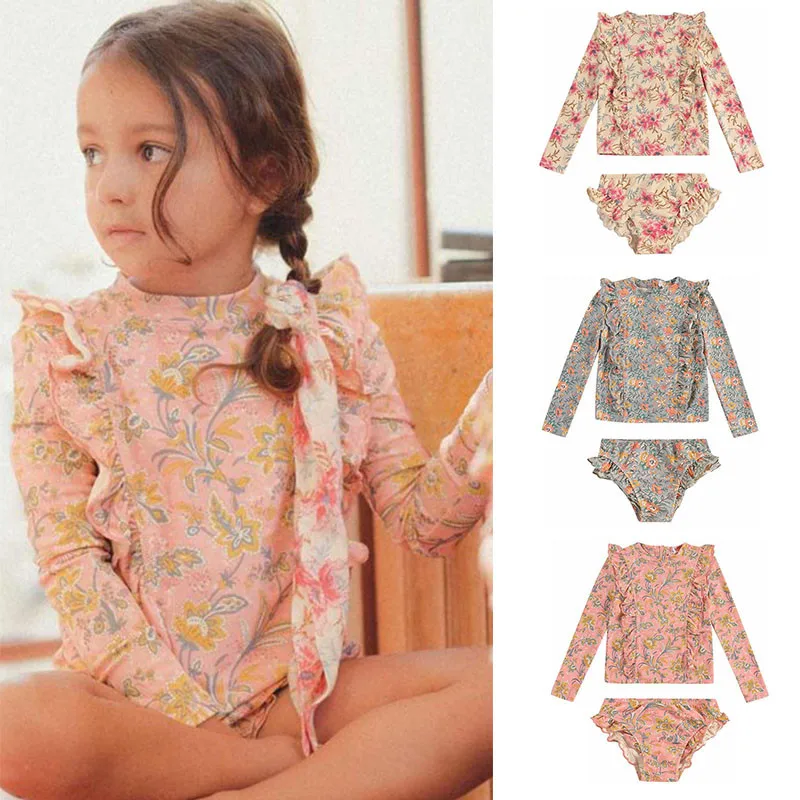 

EnkeliBB Toddler Girl Beautiful Floral Swimming Suits Long Sleeve Swimming Wears Children Summer Lovely bathing Suits