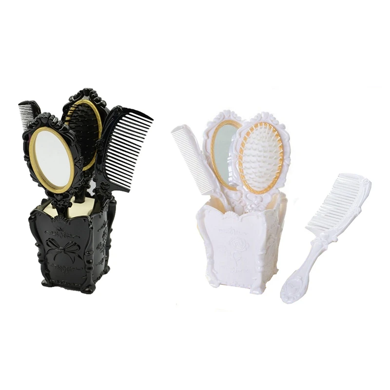 

8 Pcs Hair Brushes Comb Set Ladies Hair Care Massage Hair Brush With Mirror Wet/Dry Tool, 4 Pcs White & 4Pcs Black