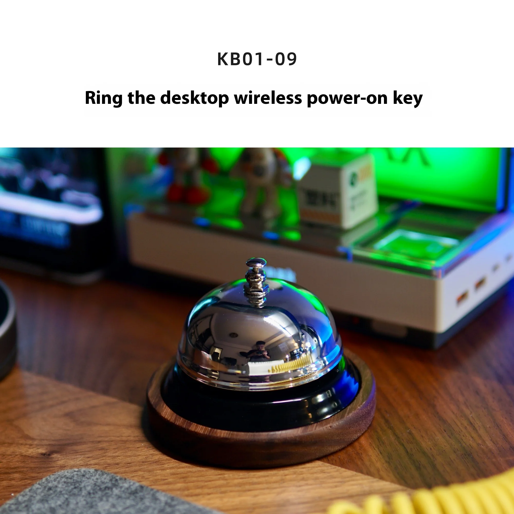 Фото DOIO KB01-09 Беспроводной ключ питания Настольный стартер с открытым звонком Внешний настольный переключатель Портативный стальной фюзеляж из черного ореха на заказ №2