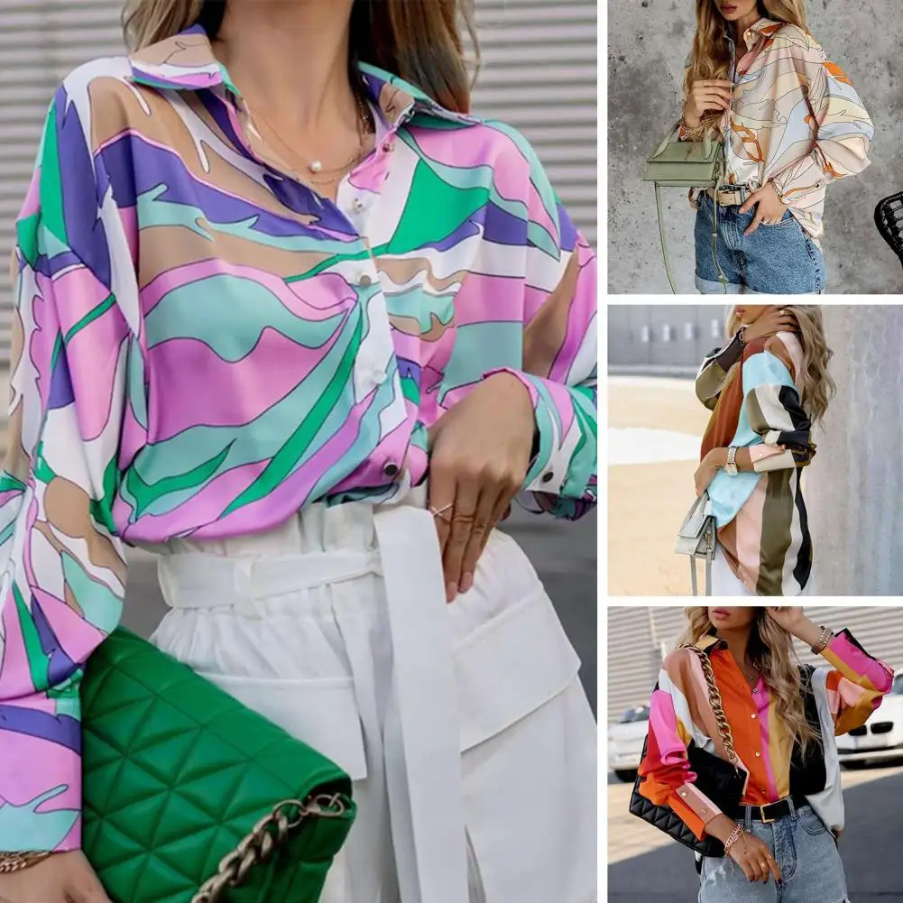 

Shirt Spring Autumn Print Blouses Loose Cardigan Long Sleeve Colorful Top Fashion Outifits Chic and Elegant Woman Clothing