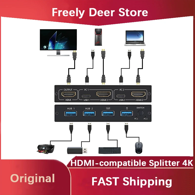 

HDMI-compatible Splitter 4K Switch KVM switch Usb 2.0 2 in1 Switcher For computer monitor Keyboard And Mouse EDID / HDCP Printer