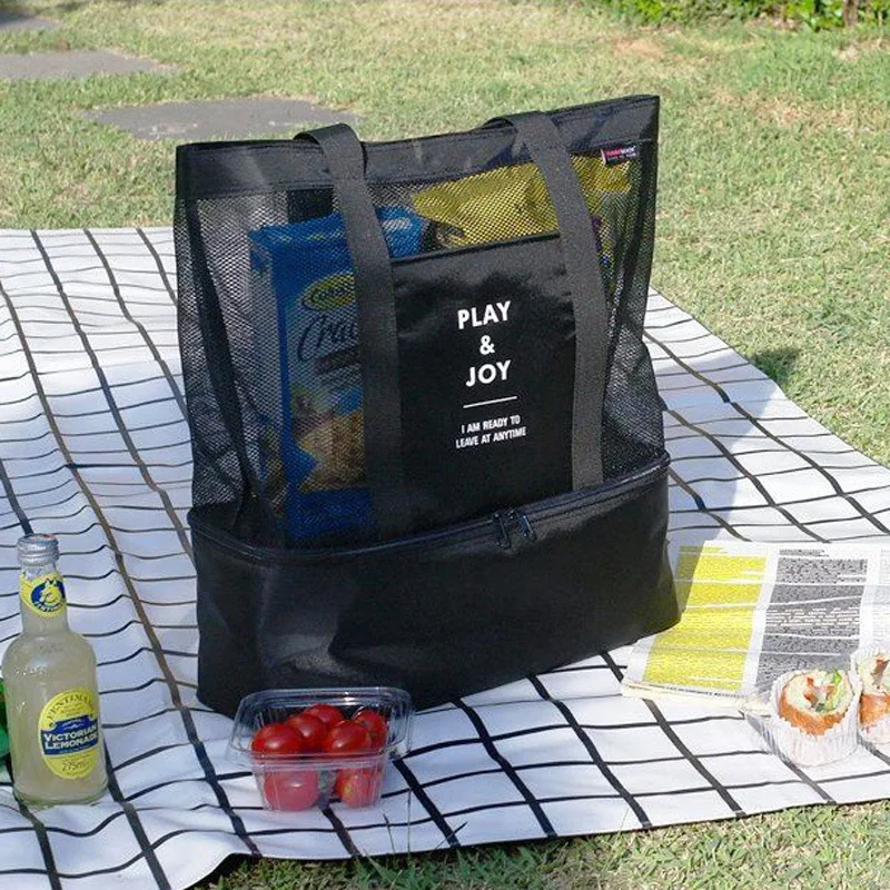 

High Capacity Women Mesh Transparent Bag Double-layer Heat Preservation Large Picnic Beach Bags sports mesh storage bag ice pack