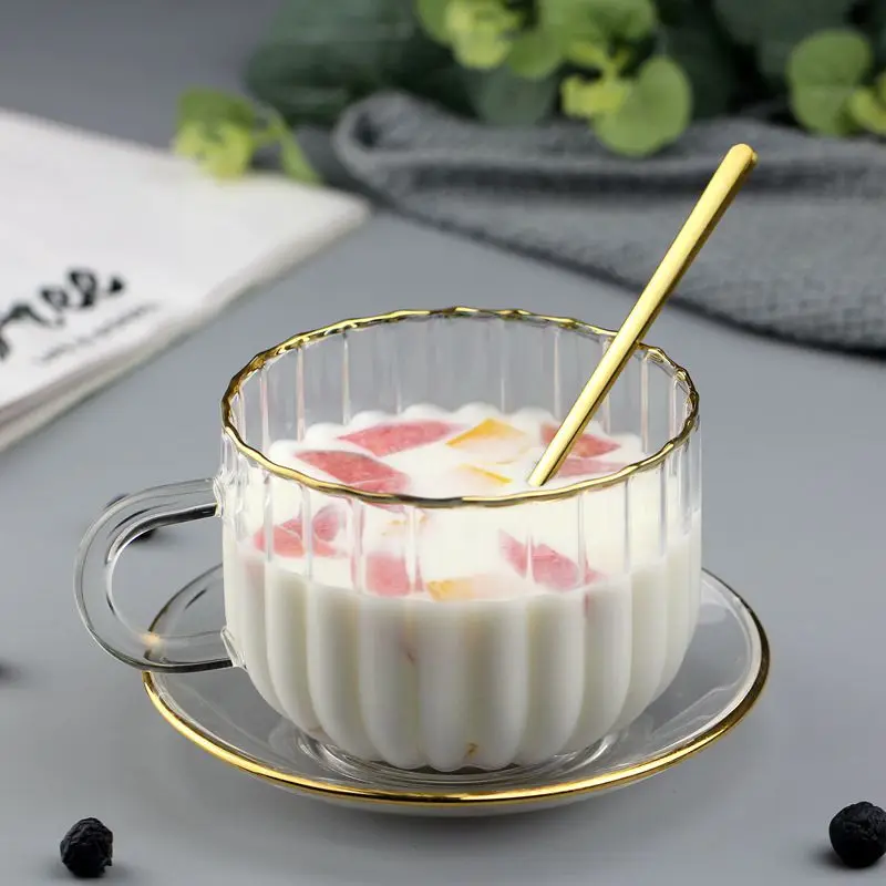 

Transparent Creative Glass Coffee Tea Mug Drinks Dessert Breakfast Milk Cup Household Handle Large Capacity Coffee Cup