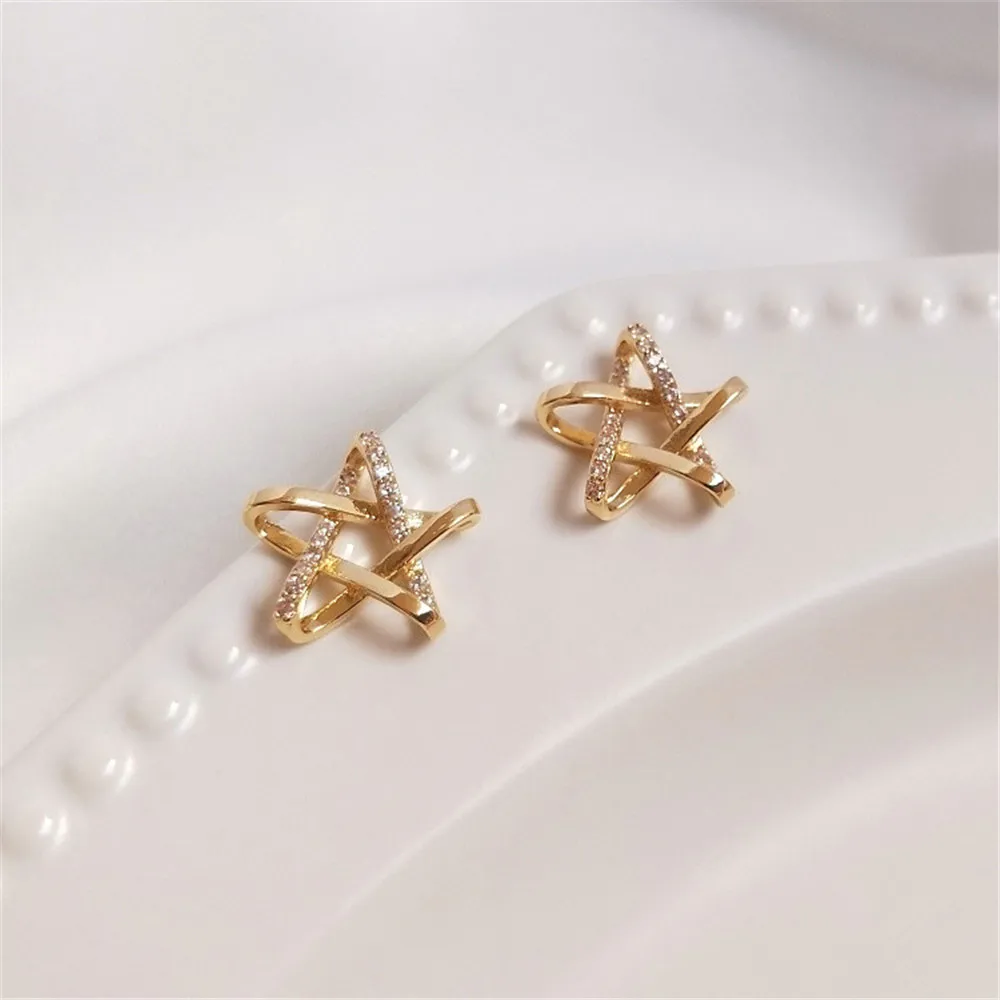 

14K Gold Micro set zircon three-dimensional star pendant accessories DIY star ornaments clavicle chain hanging decoration