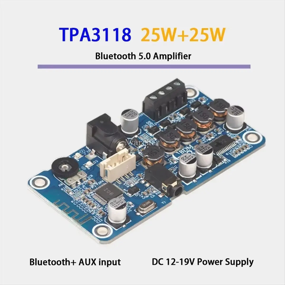 Фото (A75T) Новый модуль усилителя мощности DSP BDM3 на замену TPA3118 с Bluetooth 5.0, стерео 2.0, 2X25W, DC12-19V, вход 3.5 мм №2