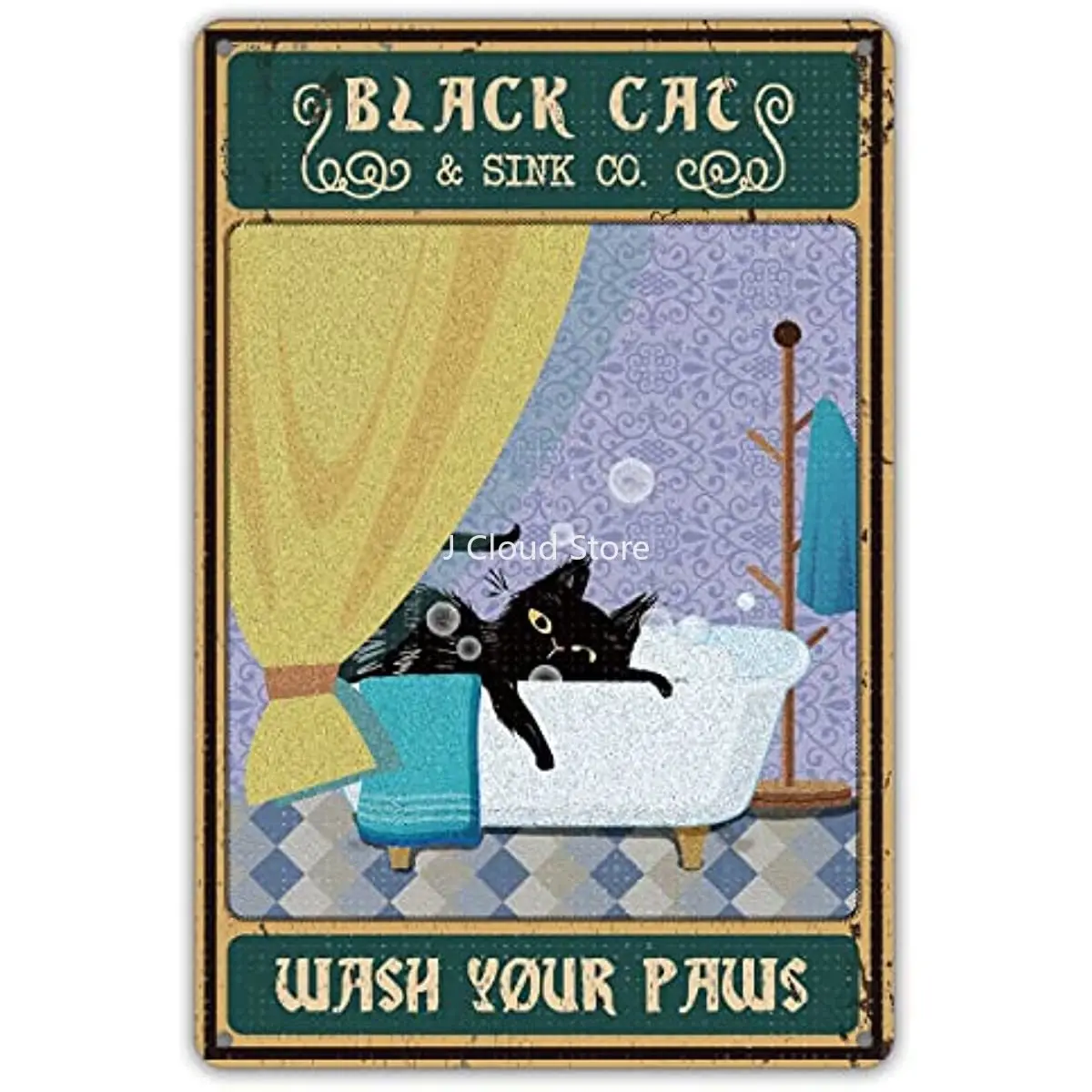 

Black Cat Sink Co Wash Your Paws Metal Tin Sign Wall Art Decor Retro Bathroom Quote Sign for Home Bathroom Decor Gifts