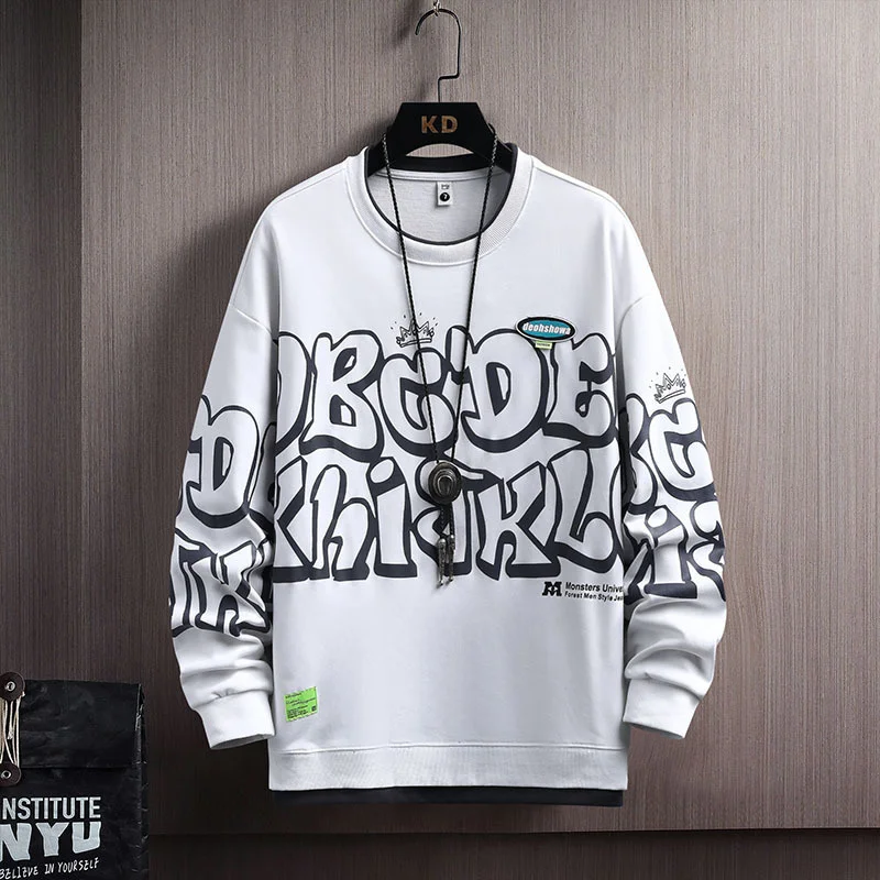 

2023 autumn national tide ins graffiti color contrast letters long sleeve top round neck loose coat sweater men and women