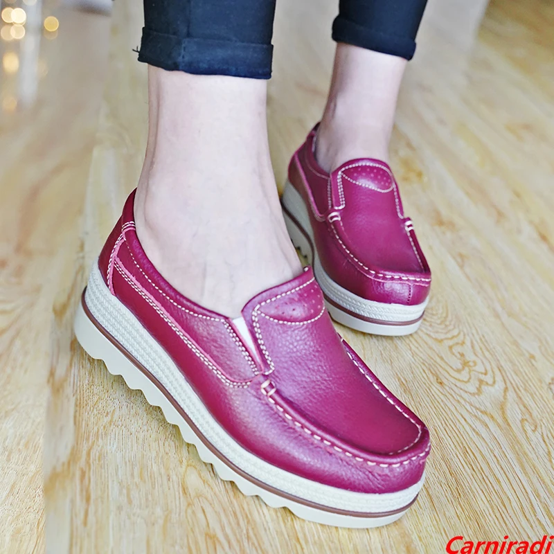 

Genuine Leather Height Increase Flatform Shoes Women Thick Bottom Mother Wedges Casual Sneakers Ladies Plattorm Walking Shoes