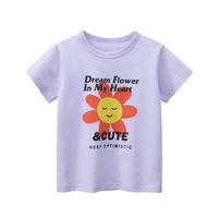 t shirt for girl clothes summer short sleeve tops purple flower breathable soft casual tees for toddlers kids