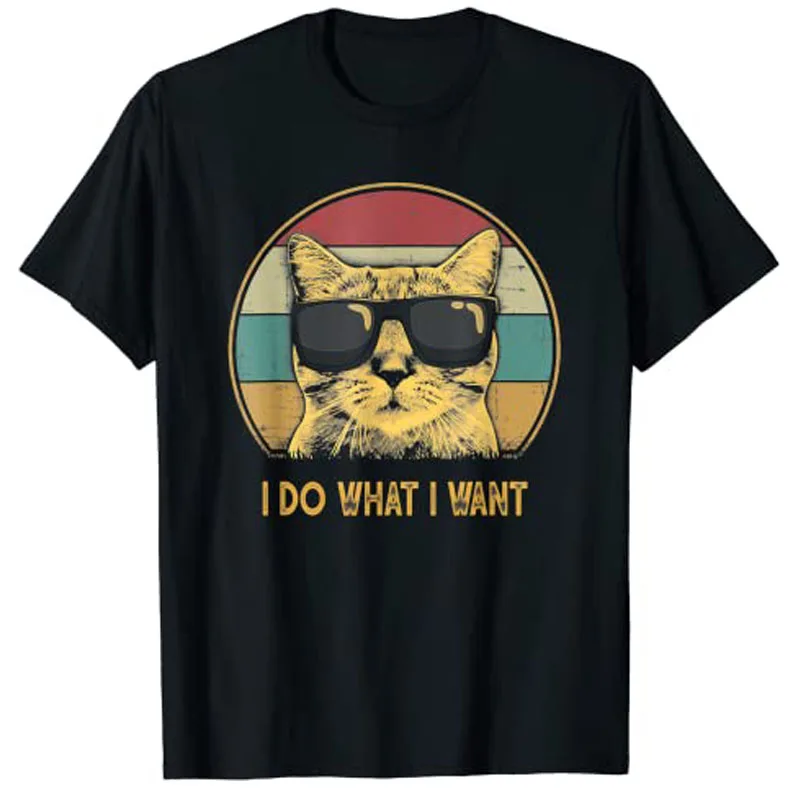 

Retro I Do What I Want Cat Funny Cat Lover T-Shirt Women's Fashion Tee Tops