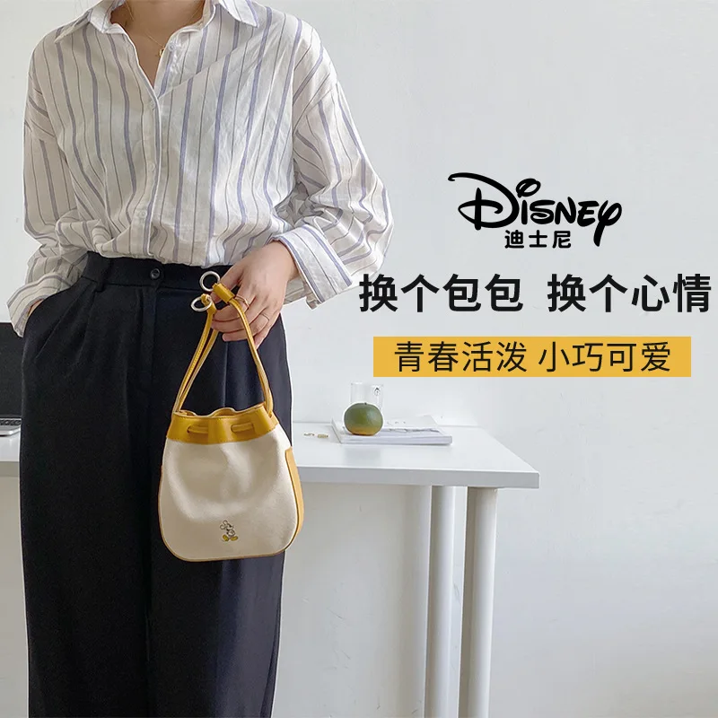 Disney New Net Red Bucket Bag Canvas Drawstring Women's Bag Student Bag Shoulder Messenger Bag Mobile Phone Bag Shoulder Bag