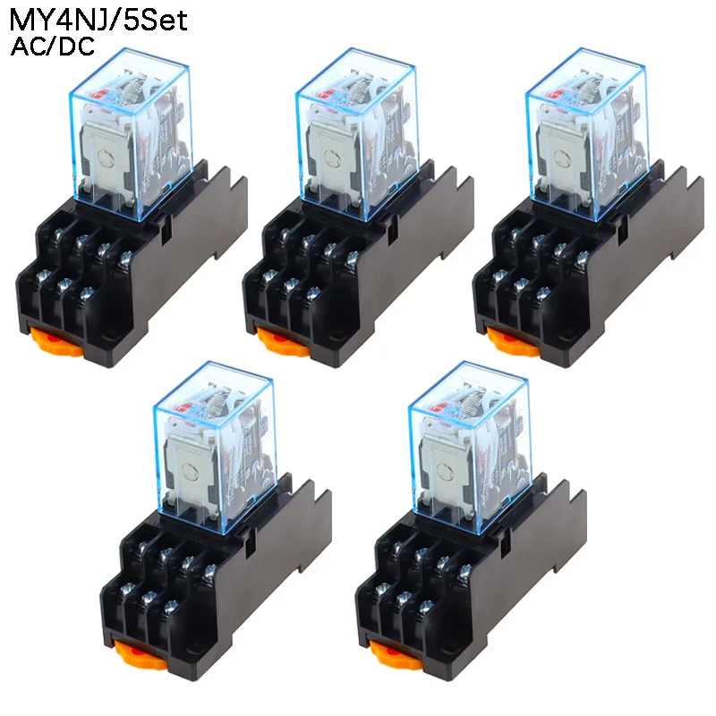 

5set MY4NJ Coil AC12V AC24V DC12V DC24V DC 36V AC110V AC220V HH54P 5A Miniature Electromagnetic General Purpose Relay With base