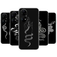 snake black silicone flower phone case for huawei p50 p40 p30 p20 10 9 8 lite e pro plus black etui coque painting hoesjes comic