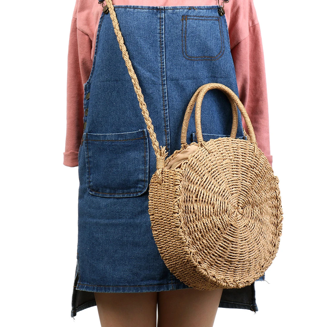 2021 Summer Round Straw Bags For Women Ladies Rattan Shoulder Bag Handmade Woven Beach Handbags Female Message Handbag Totes Bag