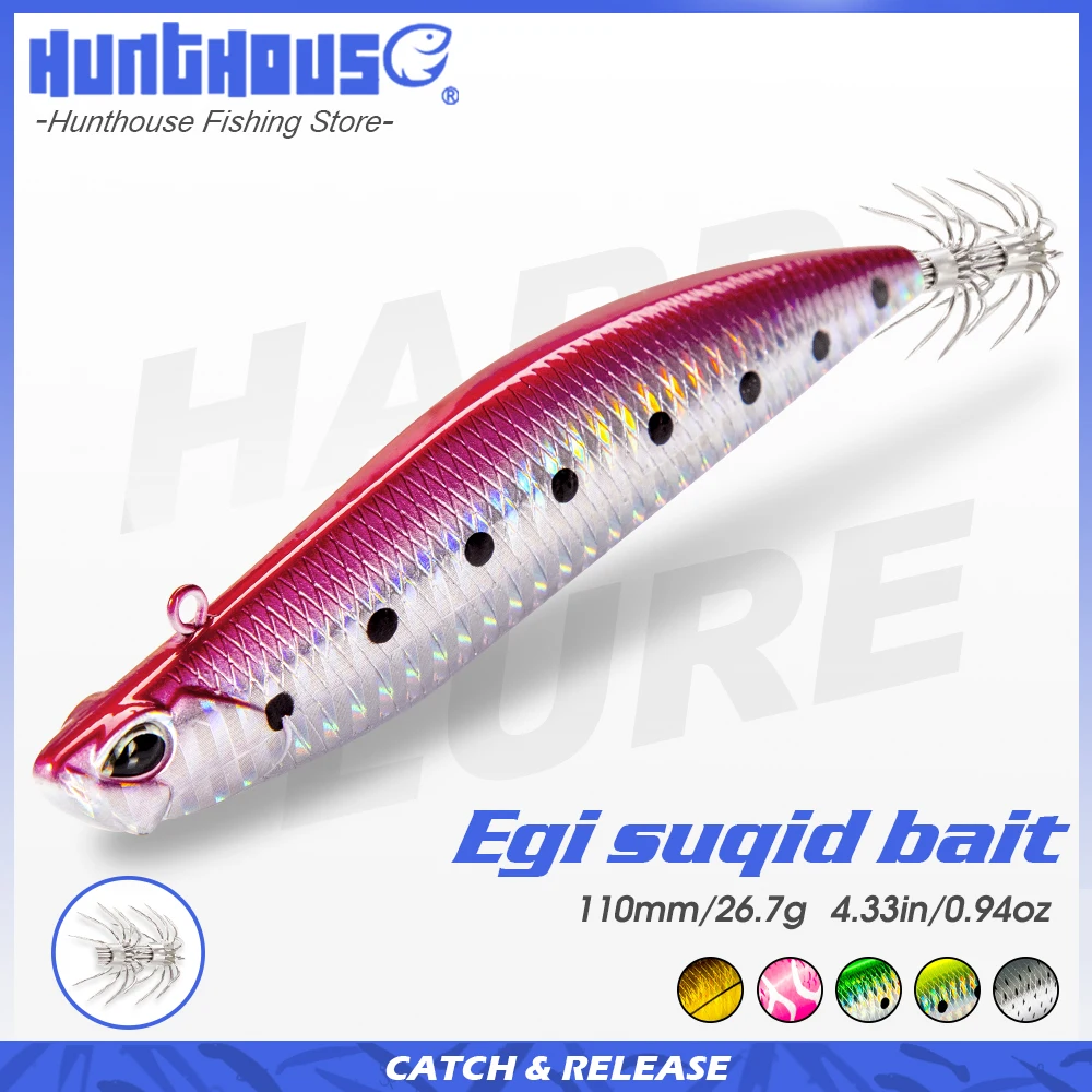

Hunthouse D-squid Jigging Fishing Lure 110mm 26.7g Sinking Pencil Hard Bait LW522 EGI Suqid Leurre Tip-run Hook for Turlutte