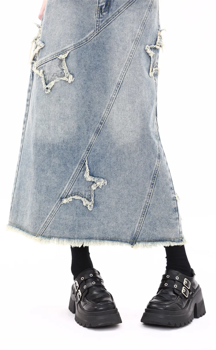 Женская джинсовая юбка трапециевидной формы винтажная элегантная ковбойская в