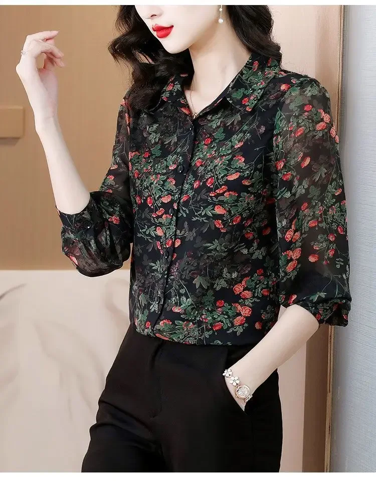 Женские винтажные рубашки на пуговицах с цветочным принтом элегантные блузки в