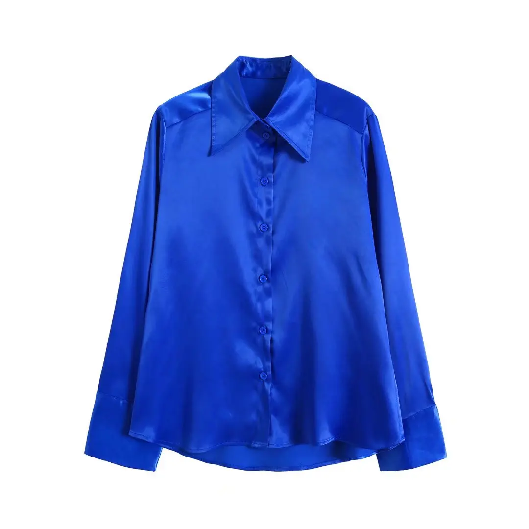 KEYANKETIAN ZA Женская шелковая атласная текстурная синяя рубашка 2022 Весна офисная