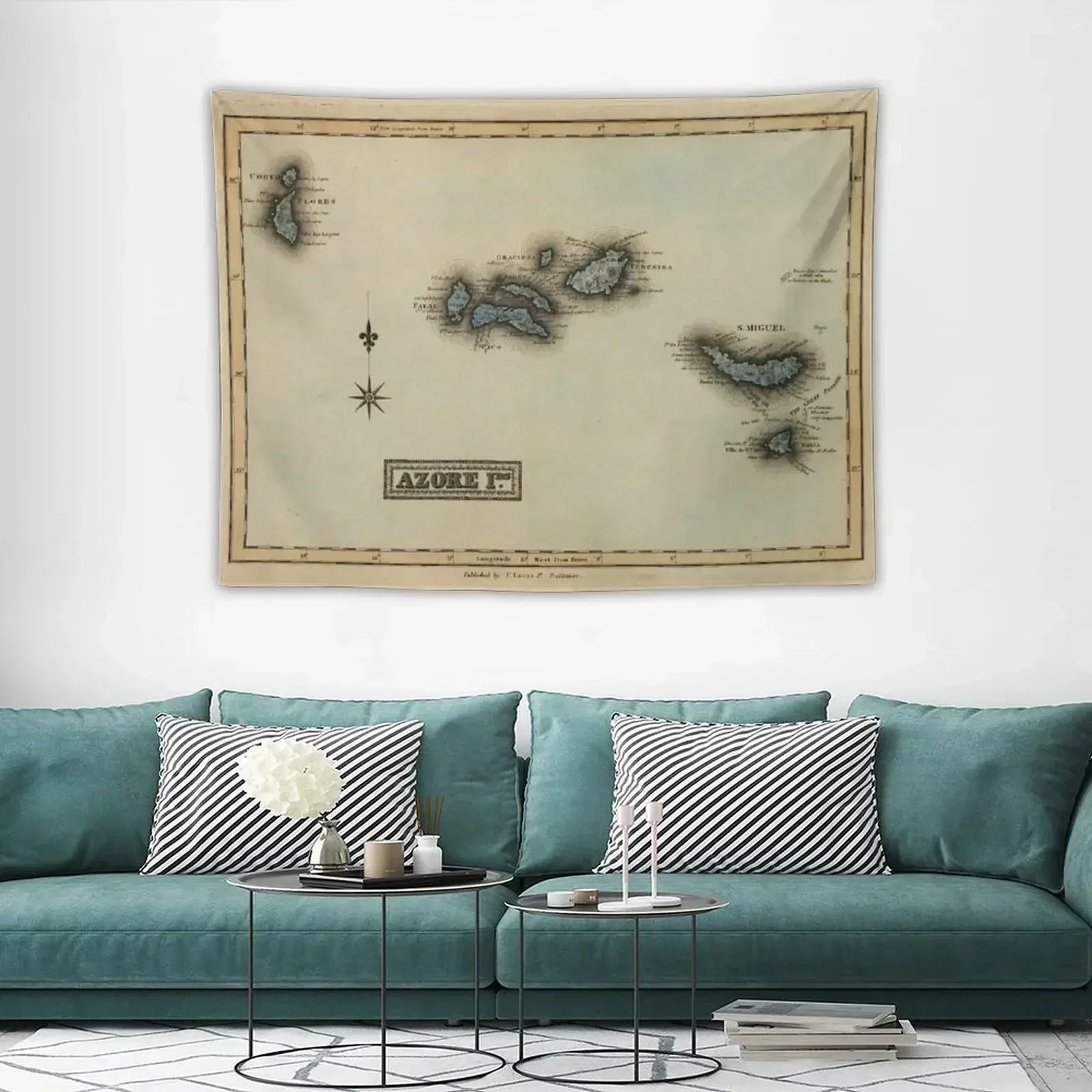 Винтажная карта Азорских островов (1823) гобелен