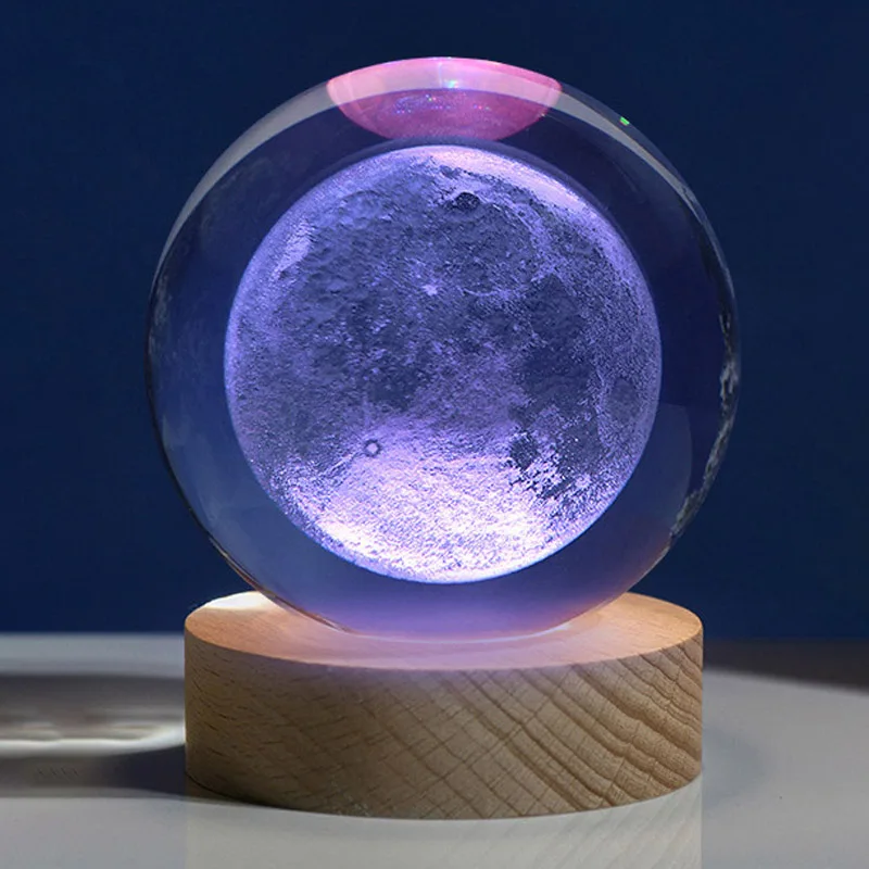 Creative 6cm 8cm Solar System Planet Crystal Ball Night Light 3D Laser Engraved Galaxy Moon LED Light Home Decorations Kids Gift images - 6