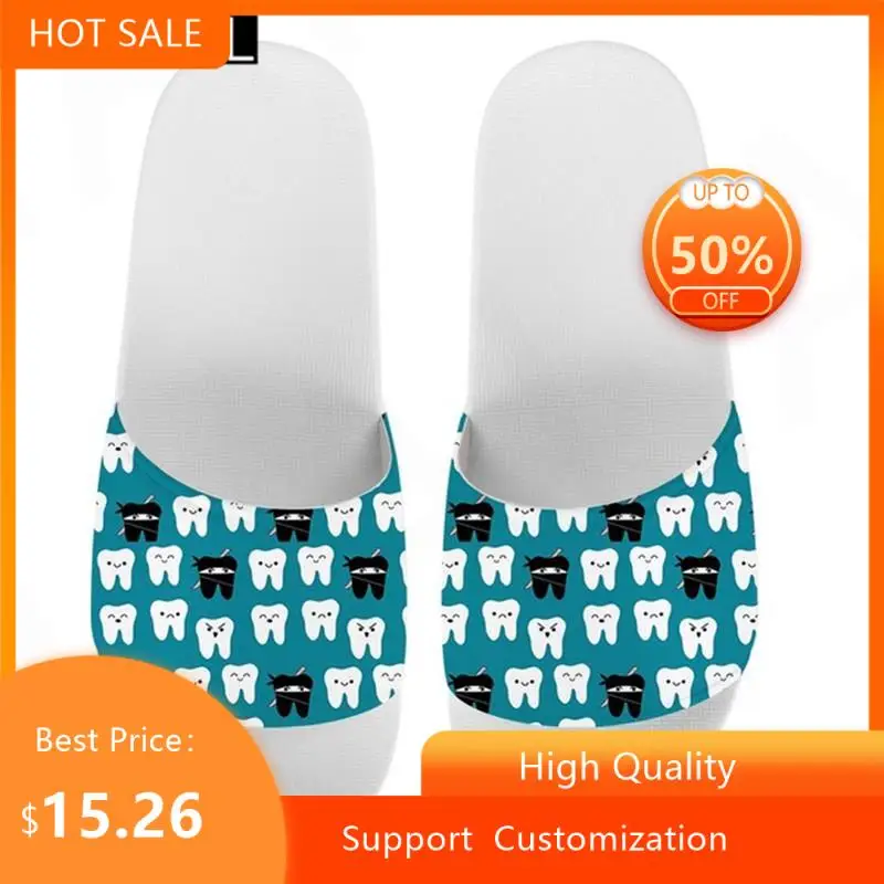 

Шлепанцы HYCOOL женские с мультяшным рисунком, летние тапочки с принтом зуба/дантиста, сандалии с открытым носком, мягкие уличные пляжные тапочки на плоской подошве