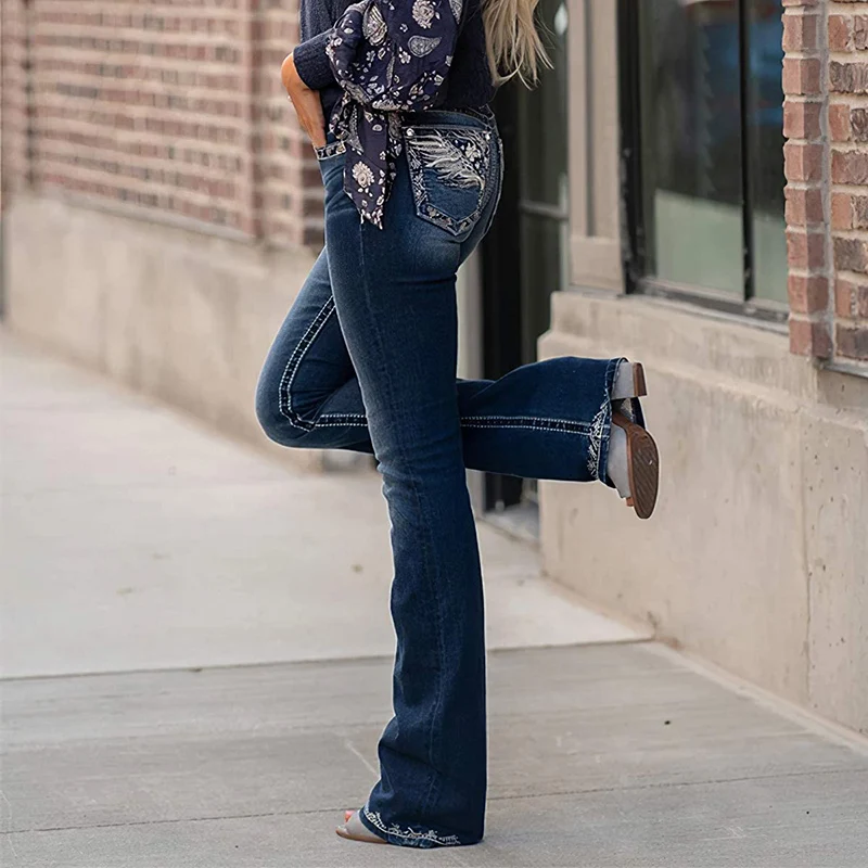 2022 Women's Embroidered Slim Casual Jeans Women's Pants Comfortable Boots Jeans Slim-fit Women's Pants Vintage Streetwear