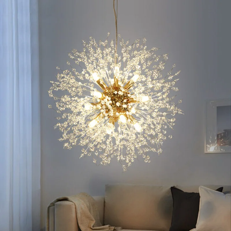 

Nordic Minimalist Creative Wrought Iron Crystal Dandelion Chandelier Living Room Bedroom Dining Led Indoor Lighting Fixtures