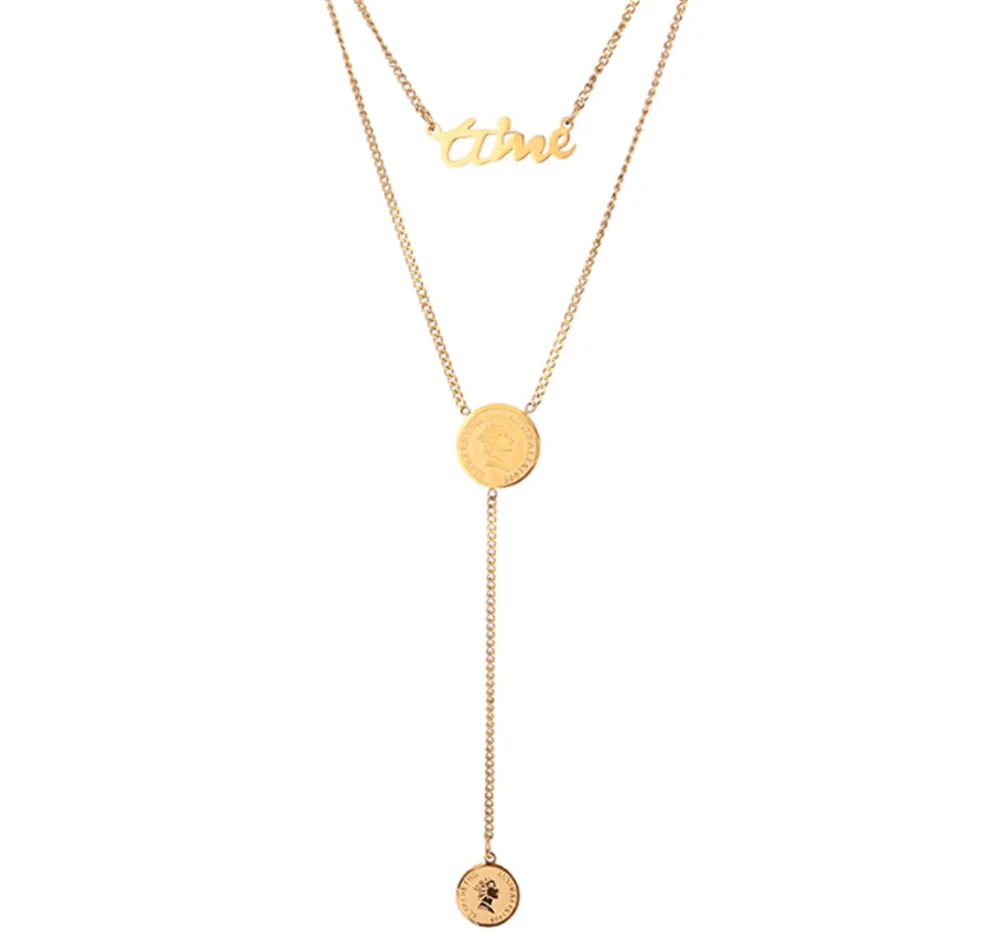 

316L Stainless Steel Double Layer Princess Pendant Necklace Does Not Fade Queen Head Hip Hop Detachable Fashion Jewelry