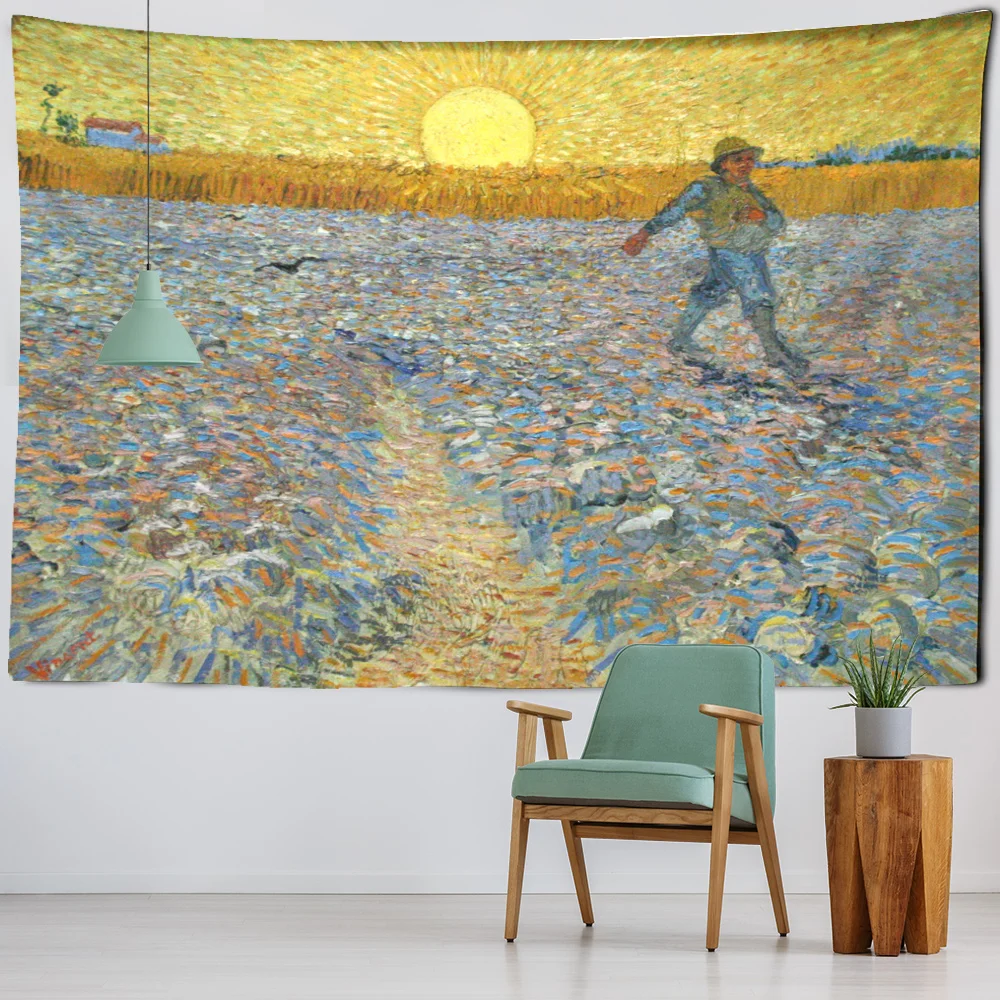 Ван Гог Звездная ночь в поле тканевая гобеленовая подвеска на стену, декорирование комнаты, домашний фон, тапицерия.