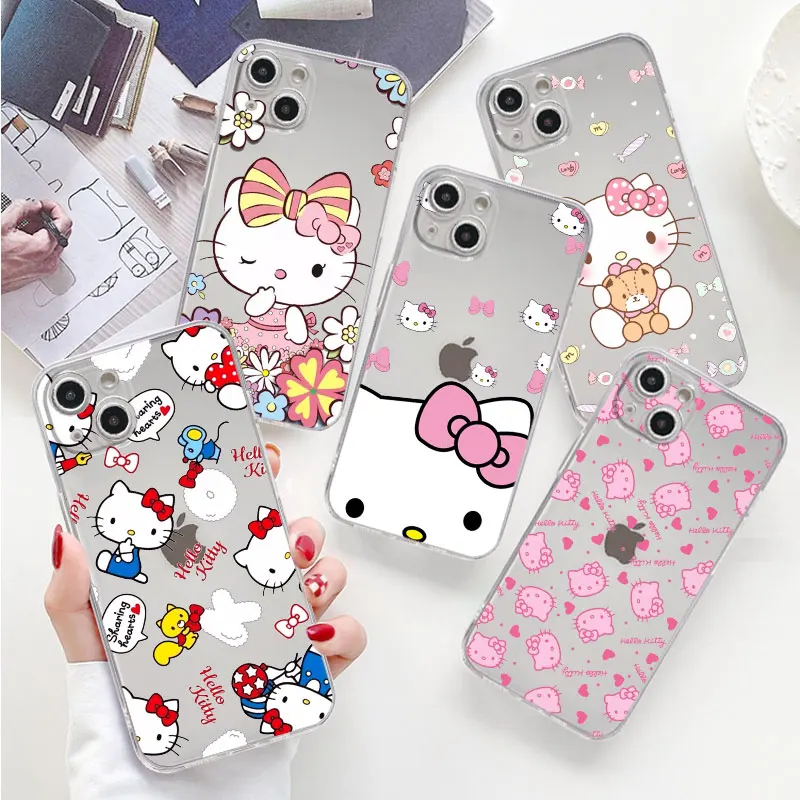 Soft Case For Apple iPhone 14 13 Pro Max 11 12 Mini SE 7 8 Plus X XS XR 6 6S Clear Silicone Phone Cover Cartoon Hello Kitty Capa
