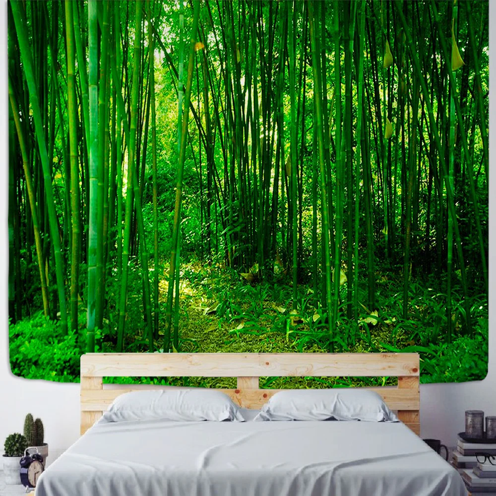

Living Room Decoration Home Decor Tree Wall Green Bamboo Forest Nature Tapestry Design Wood Grain Tapestry Forest Wall Hanging