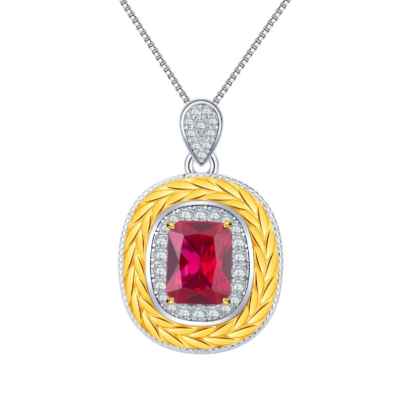 

Gica Gema Luxury 100% 925 Sterling Silver 7*9MM Emerald/Ruby Faceted Gemstone Pendant Necklace Anniversary Jewelry Drop Shipping