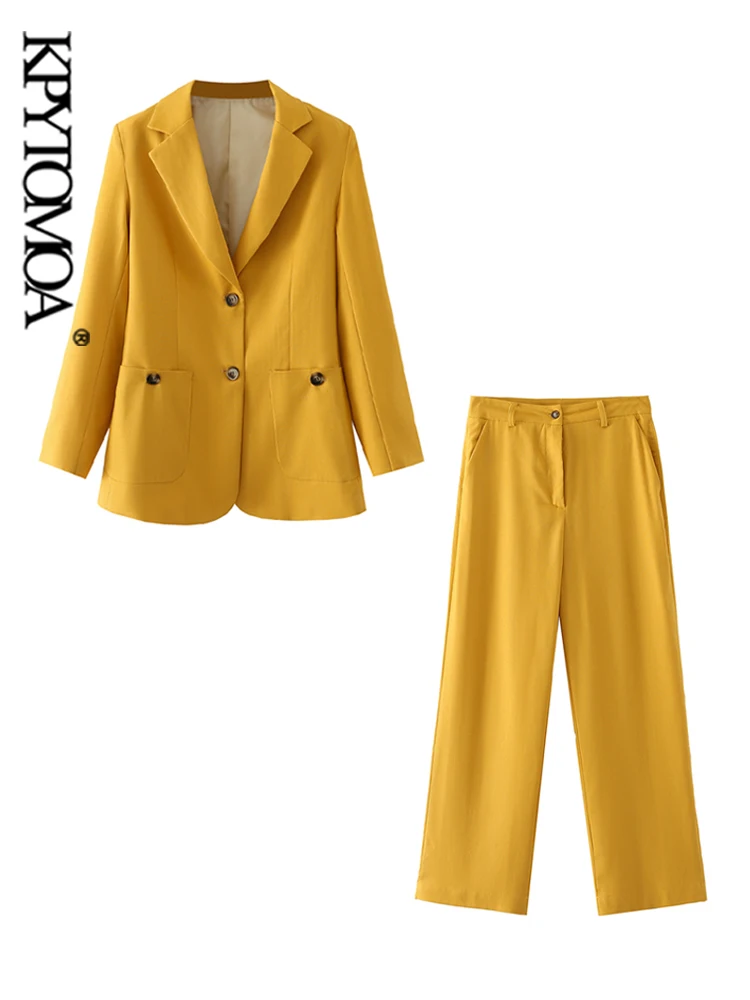 

KPYTOMOA Women Fashion With Buttoned Pockets Blazer Coat And High Waist Straight Pants Female Two Pieces Sets Mujer