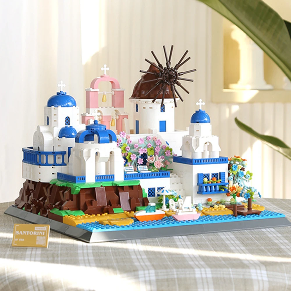 

2023 New 6230 Greece Santorini Bricks Street Scene Aegean Sea Creative Assembling Building Blocks for Kids Grils Holiday Gifts