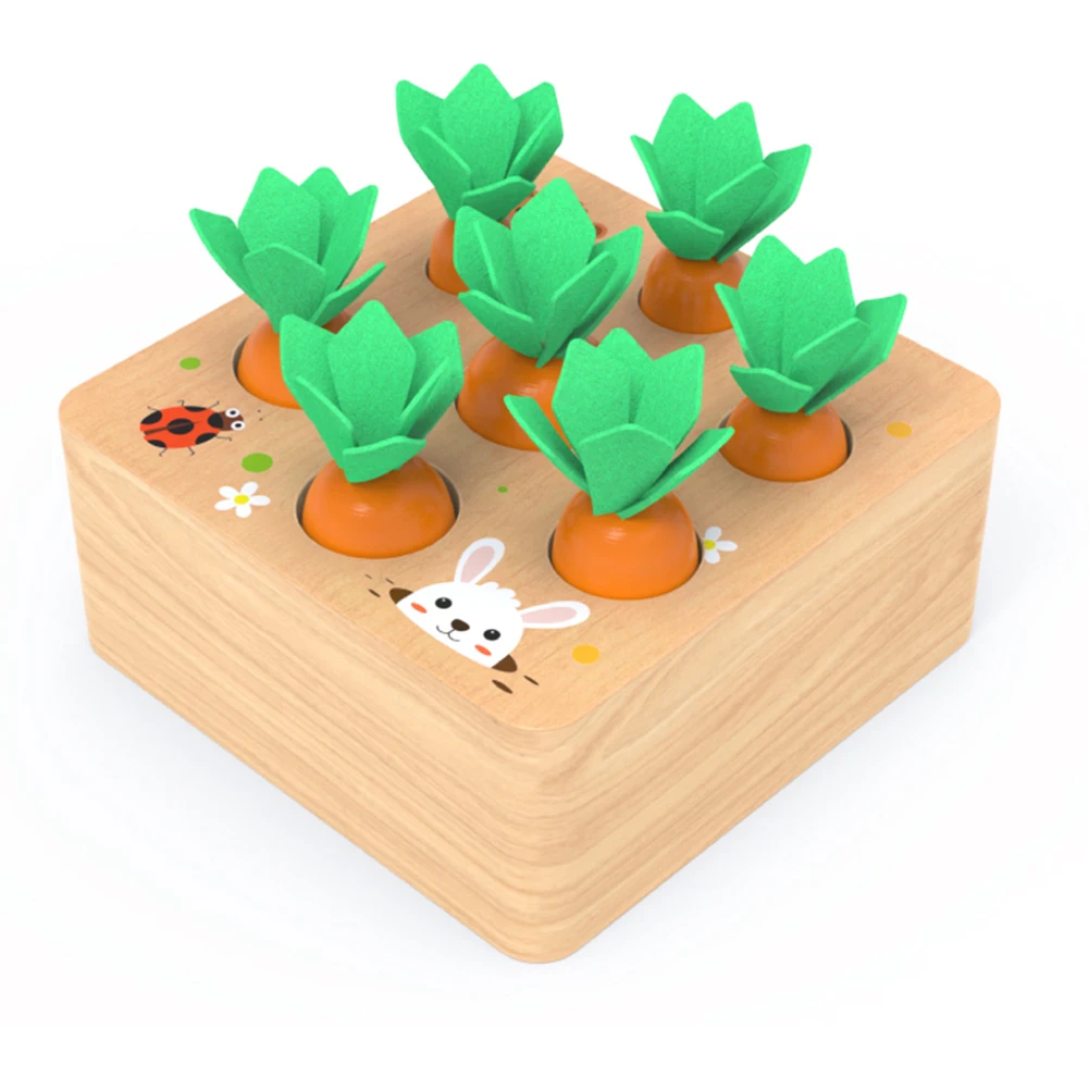 

Baby Montessori Toys Wooden Block Happy Farm Pulling Carrot Shape Matching Size Cognition Montessori Educational Toy Gift Kids