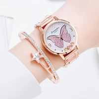 new women rose gold watches%c2%a0set butterfly pattern unique dial ladies bracelet wrist watches dress diamond bracelet clock