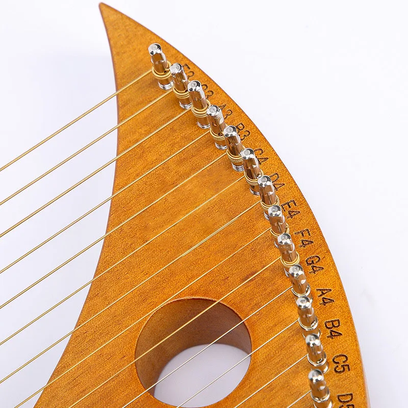 Crescent Shape 19 String Lyre Solid Wood Veneer Harp Phonetic Symbols Exquisite Carvings Musical Instrument With Tuning Wrench enlarge